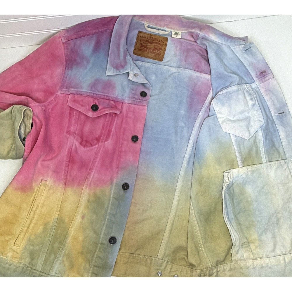 Levi's Men Tie Dye Trucker Jacket Pastel Denim Large L Dead Head Lover - Picture 9 of 11